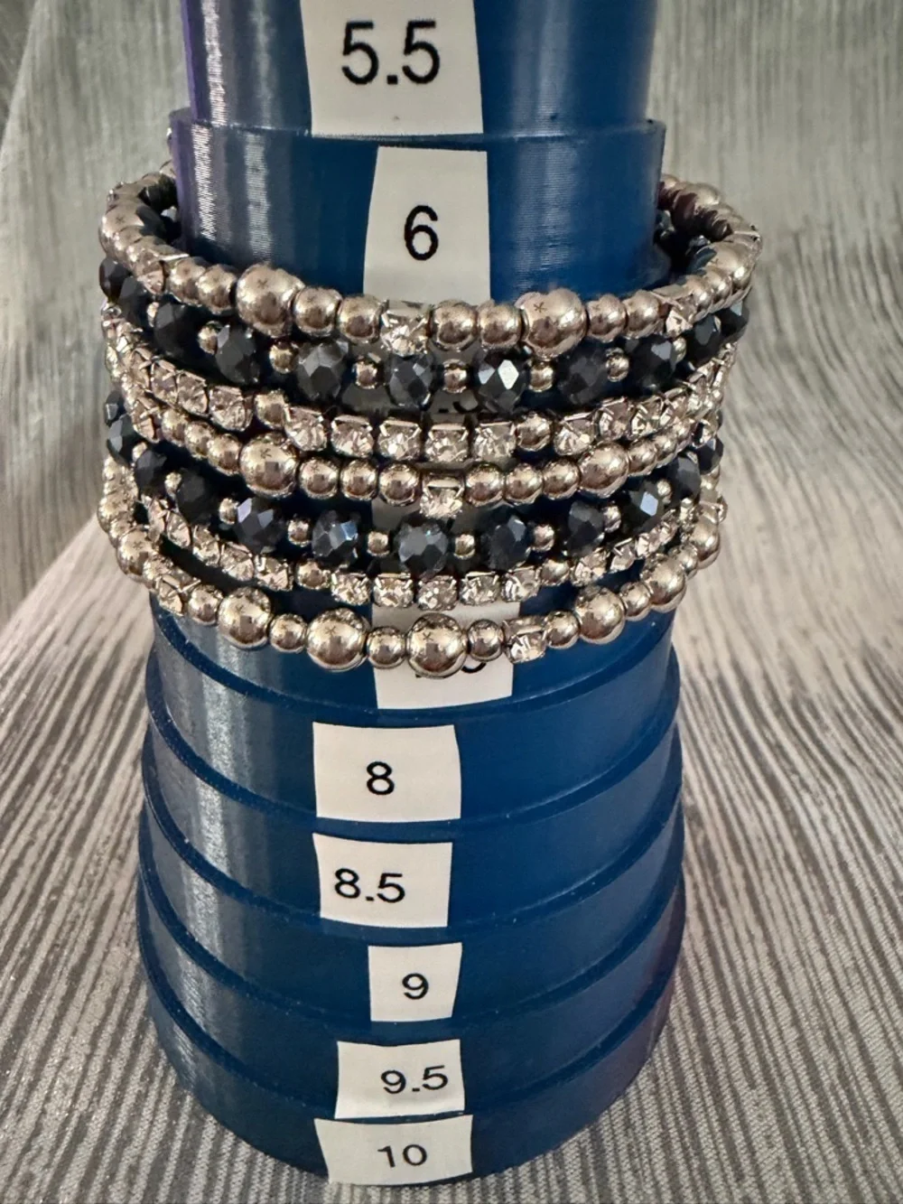 Silver and Navy Beaded Women's Bracelet Set